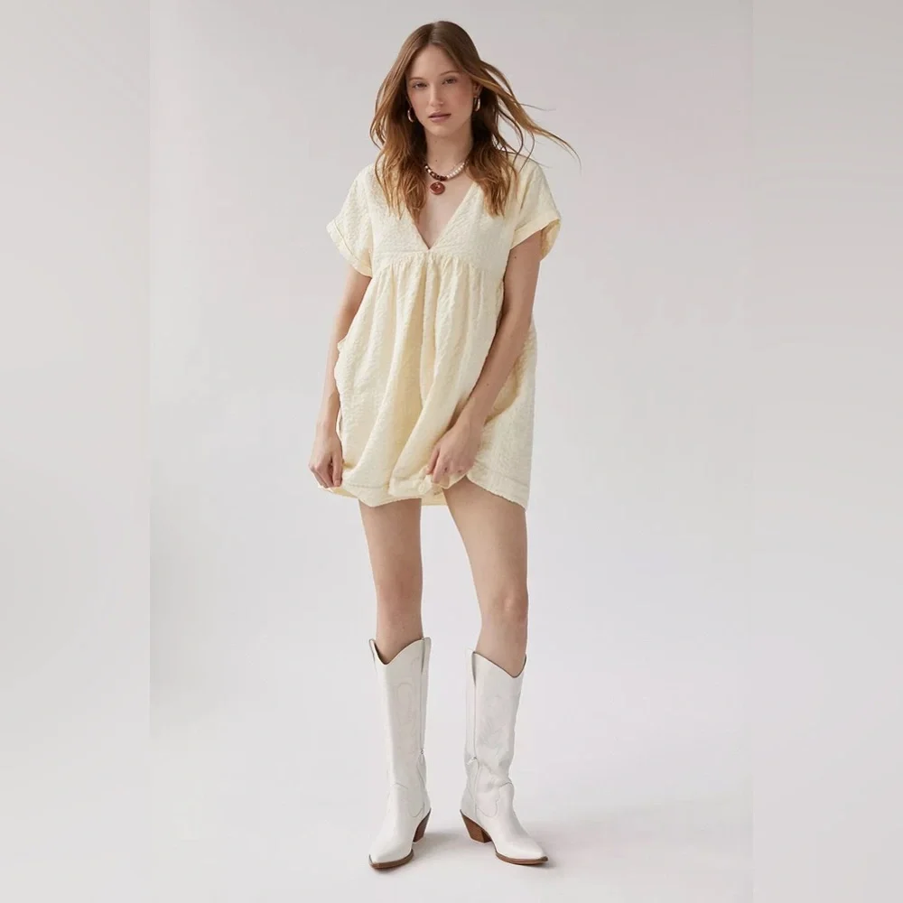 Urban Outfitters Serendipity Cream Linen Babydoll Dress size Small EUC - Picture 2 of 12